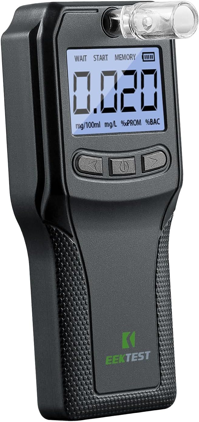Breathalyzer, Alcohol Tester with Fuel Cell Sensor, Police-Grade Alcohol Breathalyzer Tester for Home Health Use, with 10 Mouthpieces (Black)
