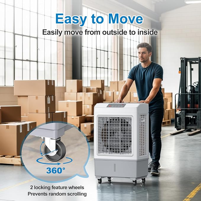 Windowless Swamp Cooler, 3 in 1 Evaporative Portable Air Conditioner with Remote, Cooling Fan Ac Unit,3 Speed, 24H Timer, 5.3 Gal Water Tank, 4 Ice Box for Garage, Patio, Bedroom Home Office Outdoor