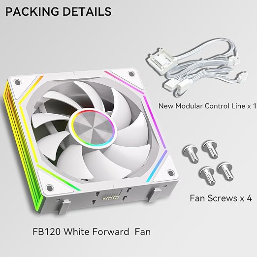 FB120-White 120mm Case Fan, Wireless Splicing/Daisy-Chain Design, Infinity Mirror 16.8M Colors ARGB PC Fan with PWM Speed Control, High Airflow, Quiet Cooling for PC Cases, CPU Liquid Coolers