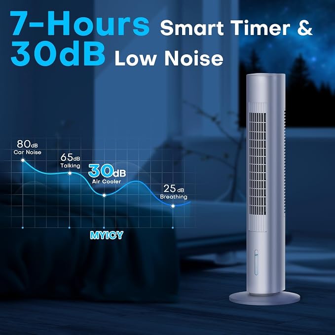 Evaporative Air Cooler, 35" Windowless Air Conditioner Portable w/3 Speeds, 25ft Remote, Smart Timer & Water Tank, Portable Air Conditioners No Windows Needed, 90°Oscillating AC Unit for Room