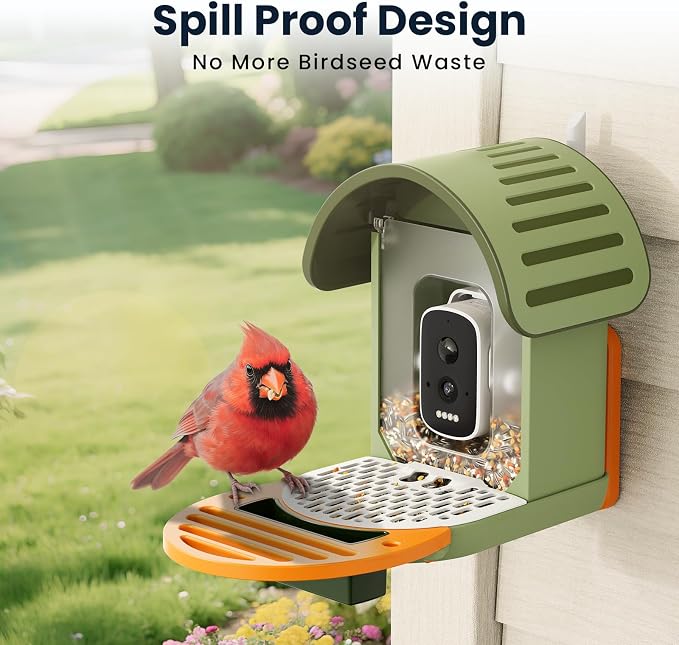 Smart Bird Feeder Camera with Bird Seed Guard (Green)