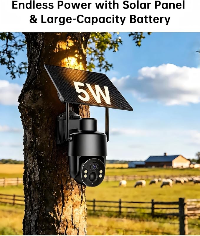 4G LTE Cellular Security Camera, No WiFi Needed, 4MP Live Video, 360° Full View, Built-in SIM Card, Color Night Vision, Instant Alerts, 2 Storage Ways, Solar Outdoor Camera for Off-Grid Areas