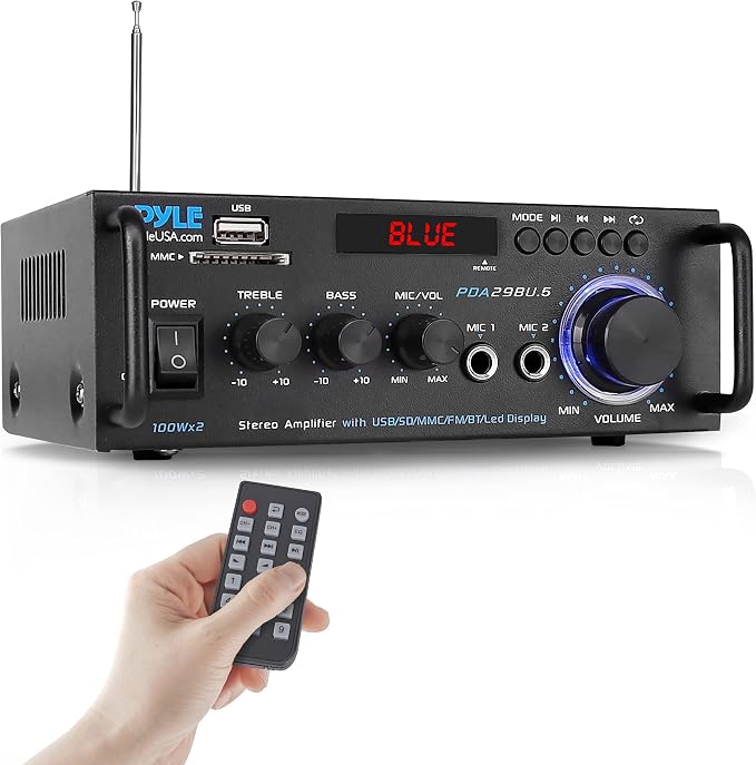 Pyle Indoor Outdoor Speakers and Bluetooth Stereo Amplifier Bundle