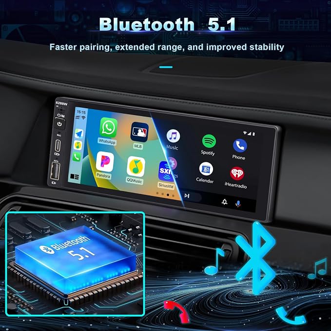 Wireless Single Din Car Stereo with Apple Carplay,IPS Touch Screen Car Radio with Bluetooth,Backup Camera,FM/AM Car Radio,Car Play Android Auto,AUXTF,Type-C,USB