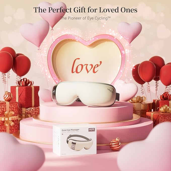 ReliefRX Ultra-Quiet Eye Massager with Heat and Cooling, Lightweight Eye Massager, Birthday Gift for Women Husband, for Home, Office, and Travel - Creamy White