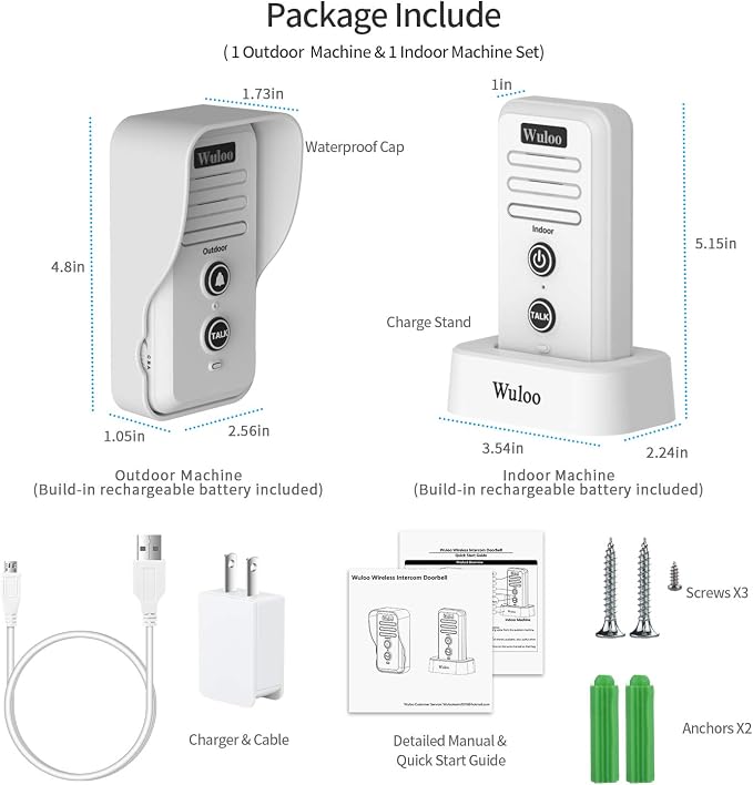 Wireless Intercom Doorbell Chime for Home Intercomunicador (1T1 White) …