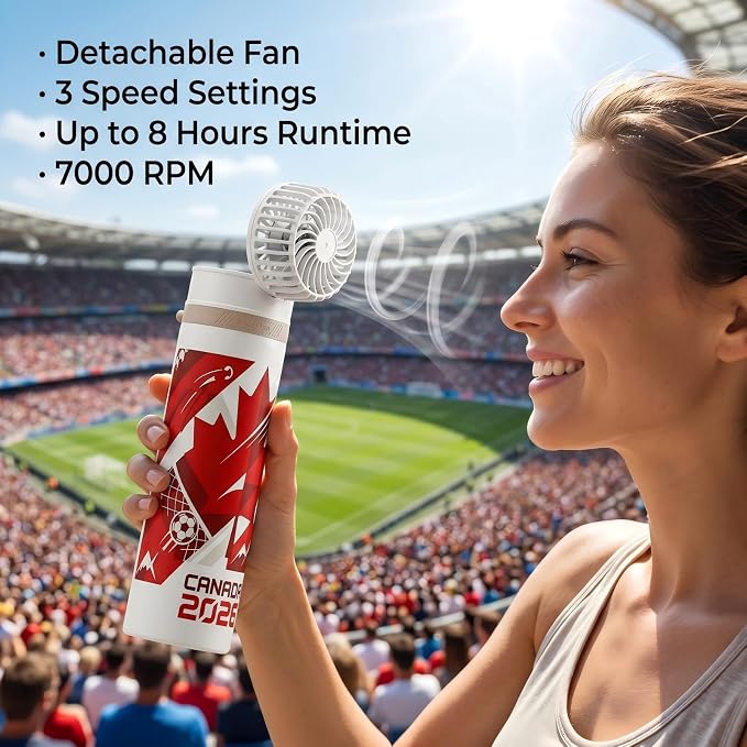 2-in-1 Handheld Fan & Ice Therapy Cup, 7000 RPM Cooling Fan with Long-Lasting Cold Retention, Personal Fan & Reusable Cold Compress for Sports Recovery & Heat Relief, Canada Theme