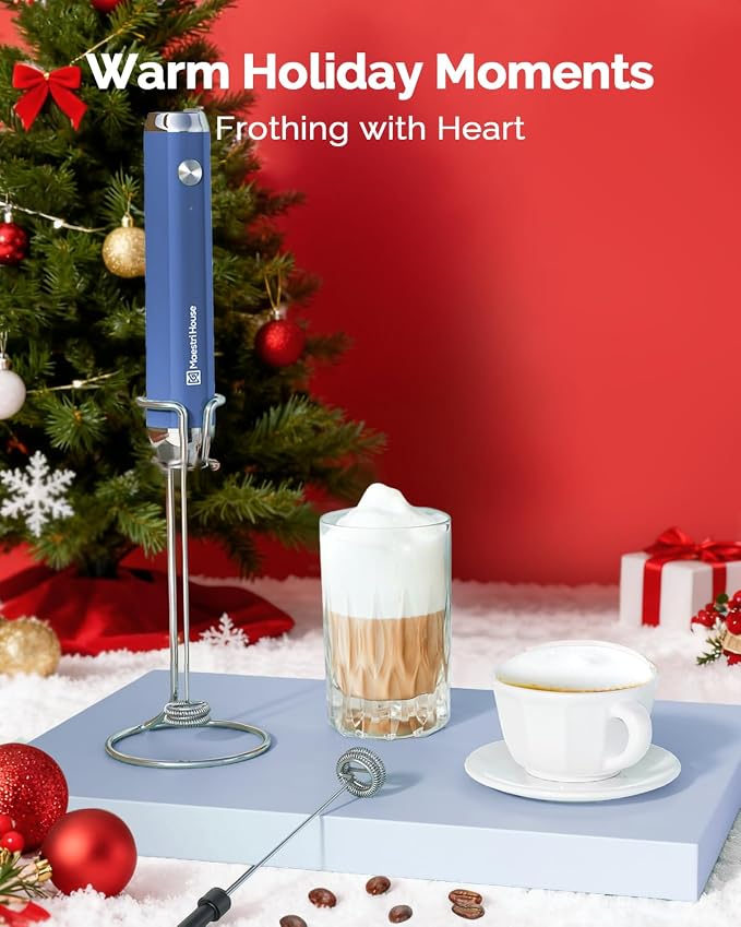 Product Image Maestri House Rechargeable Milk Frother with Stand, LunaFro Handheld Electric Foam Maker +Gift Box