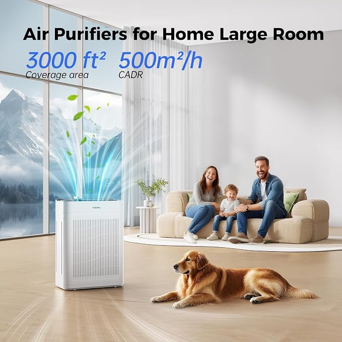 Air Purifier for Home Large Room Bedroom Up to 3000 Sq Ft, H13 Hepa Double-Sided Air Filter Purifier with PM 2.5 Display Air Quality Sensor, Air Cleaner for Bedroom, Dust, Pets, Smoke, Pollon 22dB