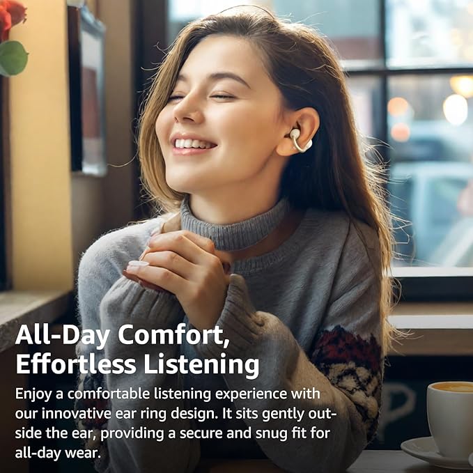 TOZO OpenEarRing True Open Ear Earbuds, Lightweight Comfort Open Ear Clip Wireless Earbuds, 40H Play Bluetooth 5.4 Headphones with Smart Digital Display Design Fit Sports Running, Workout Yellow