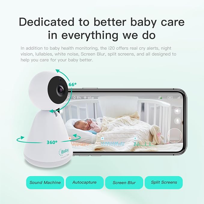 iBaby i20 Contactless Wellness Baby Monitor: Track Live Health Data, Sleep Pattern,1080P, Night Vision, 2-Way Audio, Cry & Safety Alerts, No Subscription, Open Wall Mount