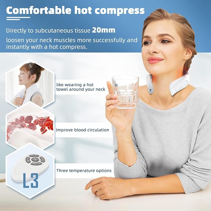 Tianfucen Cordless Neck Massager with Heat，3 Model 15 Levels Electric Neck Massager for Pain Relieve，Portable Massager Neck Relaxer.