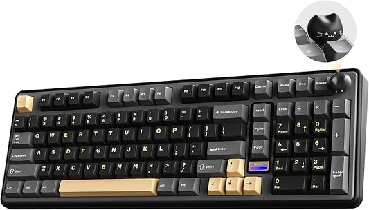 YUNZII B98 PRO QMK/VIA Wireless Mechanical Gaming Keyboard,96% Layout with Numpad and Cute Cat Knob, BT/2.4G/USB-C,Linear Switch Hot Swap Gasket,RGB for Win/Mac (Black, Candy Linear Switch)