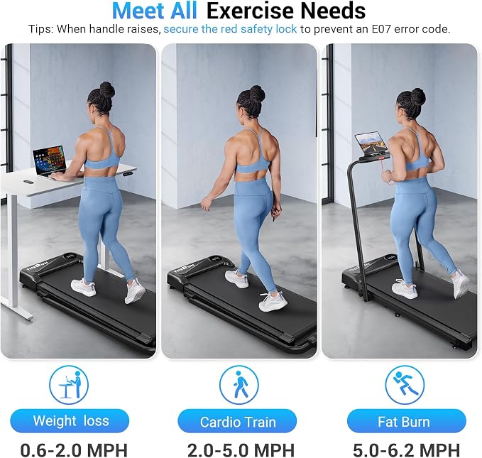 THERUN Walking Pad with Handle Bar, Walking Pad Treadmill for Home, Compact Treadmills with APP, Under Desk Treadmill with 10% Manual Incline, Portable Treadmill with Quiet Core