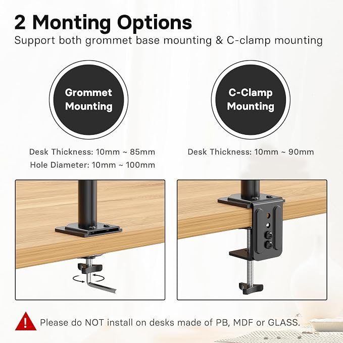 Redbat Monitor and Laptop Mount Stand, Fully Adjustable Monitor Arm with Vented Tray for 13" to 32" LCD Screens and Notebook up to 16", Holds up to 22lbs, VESA Compatible, Dual Mounting Options