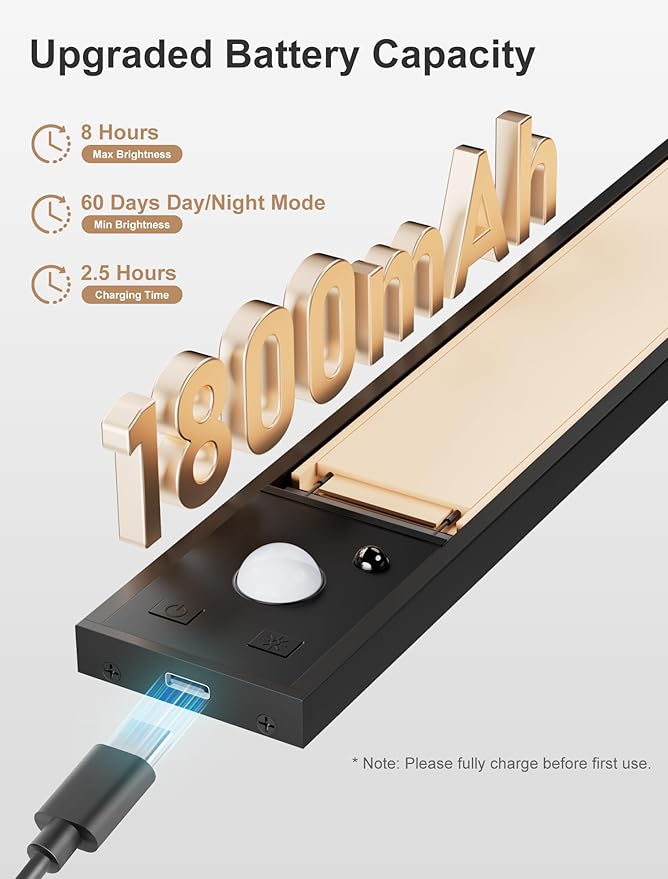 5pack 8 inch Motion Sensor Light Indoor,Under Cabinet Lighting Wireless,3000mAh Dimmable Under Counter Lights for Kitchen,Motion Activated Under Cabinet Lights,3 Color-6500K Dimmable, Timer, Magnetic