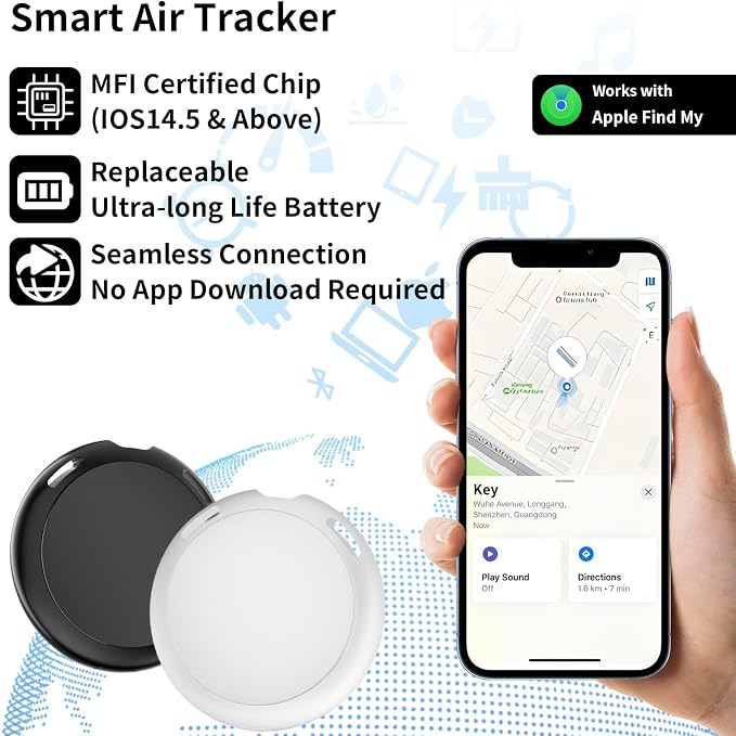 2 Pack GPS Tracker for Vehicles Work with Find My (iOS Only) Real Time Mini Car tracker Item Finder Global Coverage Tracking Devices for Cars Hidden No Monthly Fee or Subscription No SIM Card Required