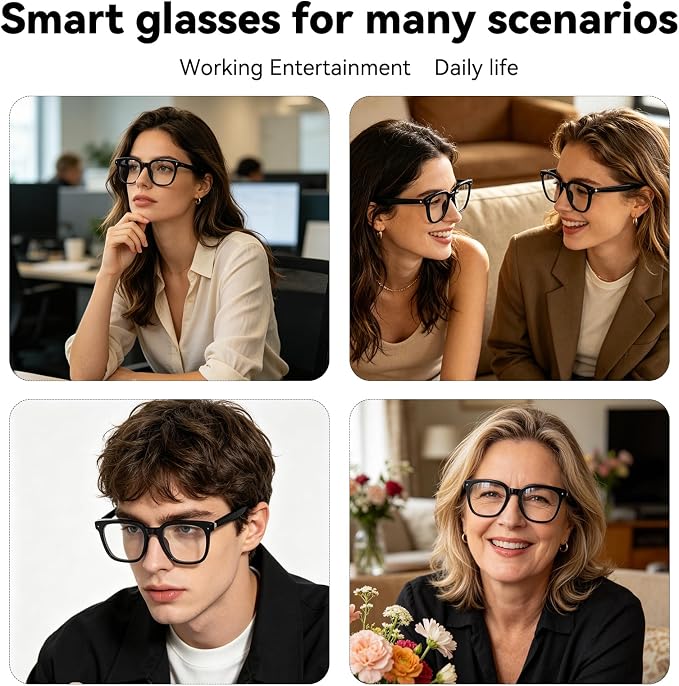 Smart Bluetooth Glasses for Men Women, Ai Smart Glasses with Open-Ear Audio, Voice Control, Real-time Translation, Hands-Free Calls, Bluetooth Sunglasses for Daily Use, Travel