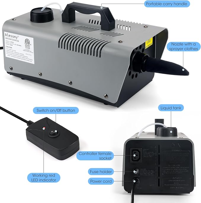 blessny High-velocity Snow Machine, Wired Remote Portable Premium Artificial Snowflake Machines for Indoor Outdoor Christmas Party, 650W Low Consumption with Max 2000CFM Output, ETL Listed