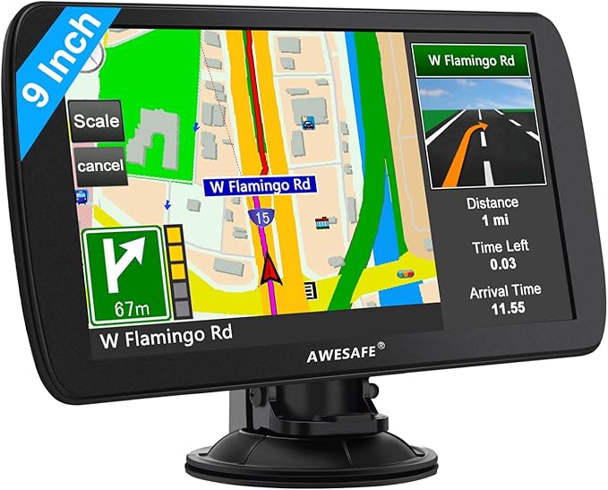 AWESAFE GPS Navigator for Car, 9 Inch Touch Screen Car GPS, Support Voice Turn Direction Guidance/Speed and Red Light Warning Free Lifetime Map Update