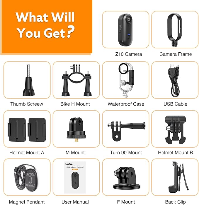 Z10 4K Action Camera, 128GB Wearable Sports Camera with Waterproof Case, Magnetic Clip, and Quick-Mount Accessories, Small Body Cam for Cycling, Diving, Travel (No WiFi No Bluetooth