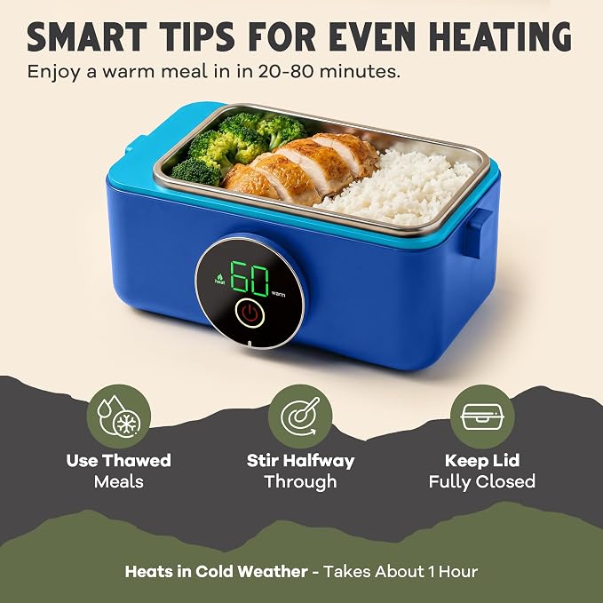 Oaktiv Lunch Box Warmer, Electric Heated Lunch Box for Adults, 4-Cup Cordless Portable Food Warmer with Scheduled Timer, Rechargeable with Insulated Bag