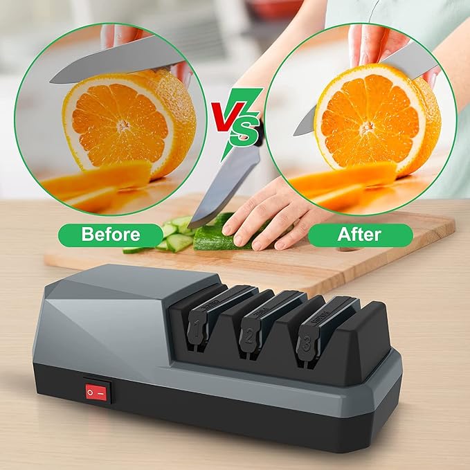 5 in 1 Adjustable Speed Electric Knife Sharpener(Grey)&3 Stage Electric Knife Sharpener(Grey)