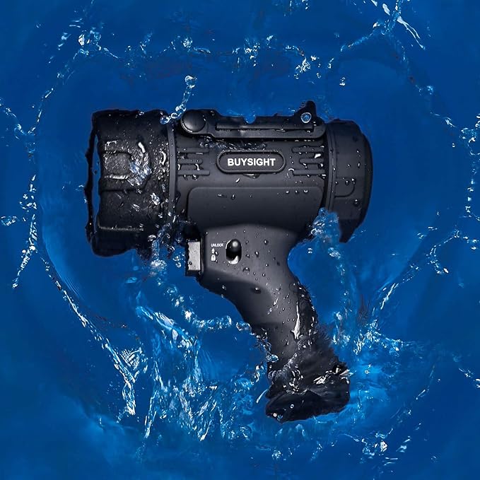 BUYSIGHT Rechargeable Spotlight Flashlight, TURE 800 lumens IPX7 Waterproof Flashlight Hunting Lamp with red Filter (Black)