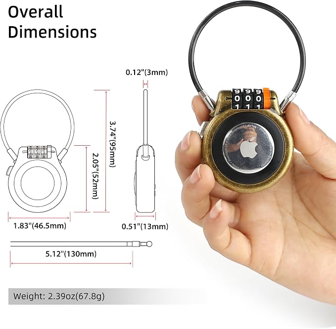 Lockable AirTag Holder with Combination Lock, Metal AirTag Lock Case Compatible with Apple Air Tag, Tracker Device Holder for Vehicles Car Stroller Tracking Luggage Backpack Suitcase