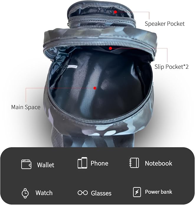 Portable Bluetooth Speaker Bag, Chest Crossbody Sling Bag with LED Light,Wearable Audio Music Shoulder Bag for Hiking Cycling | speaker LED light