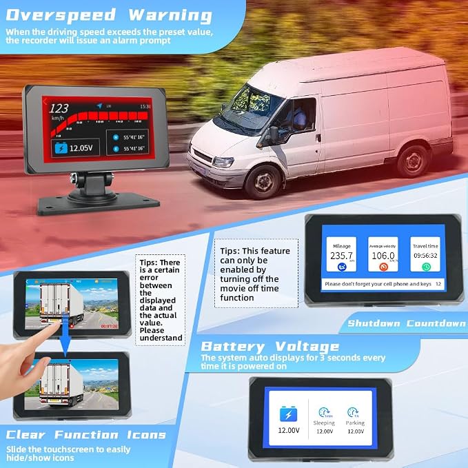 VSYSTO 3CH 5G WiFi Truck Dash Camera, Parking Guard, Infrared Night Vision, Turn Detection, Bluetooth 5 Inch Touchscreen GPS HD 1080P Front & Sides Backup Camera System for Semi Trailer Van Tractor RV