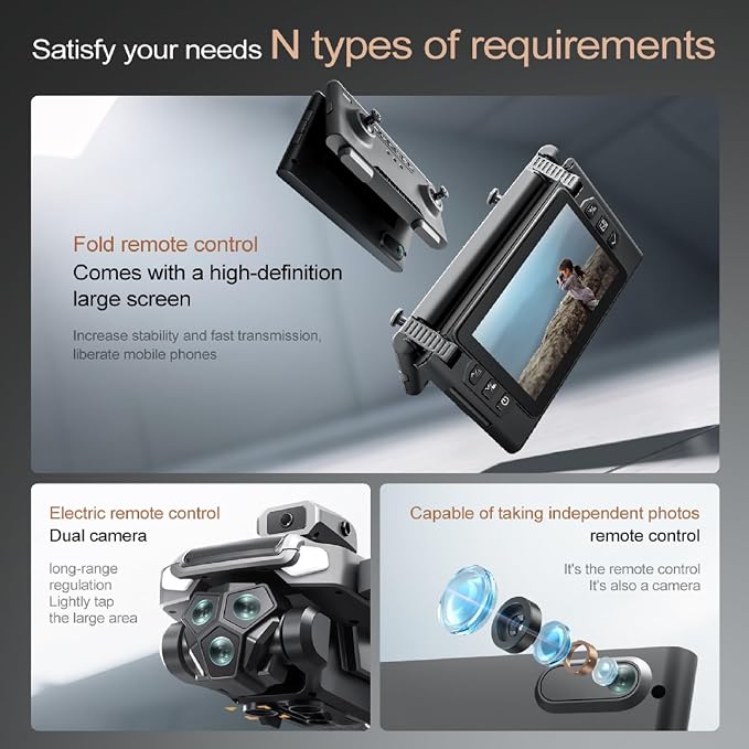 M66 Drone with New Foldable Remote Control with Screen, Two-batteries, Brushless Motor, Altitude Hold, One Key Take Off/Landing, with Black Outdoor Carrying Case.