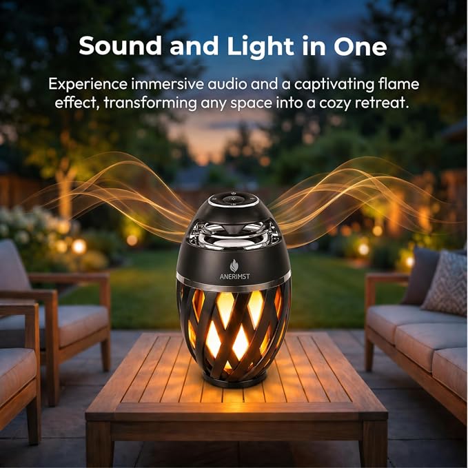 ANERIMST Unique Gifts for Men, Outdoor Bluetooth Speaker Waterproof Wireless with Torch LED Light, Birthday Gift for Boyfriend Him Dad, Cool for Garden, Patio, Outside (Black)