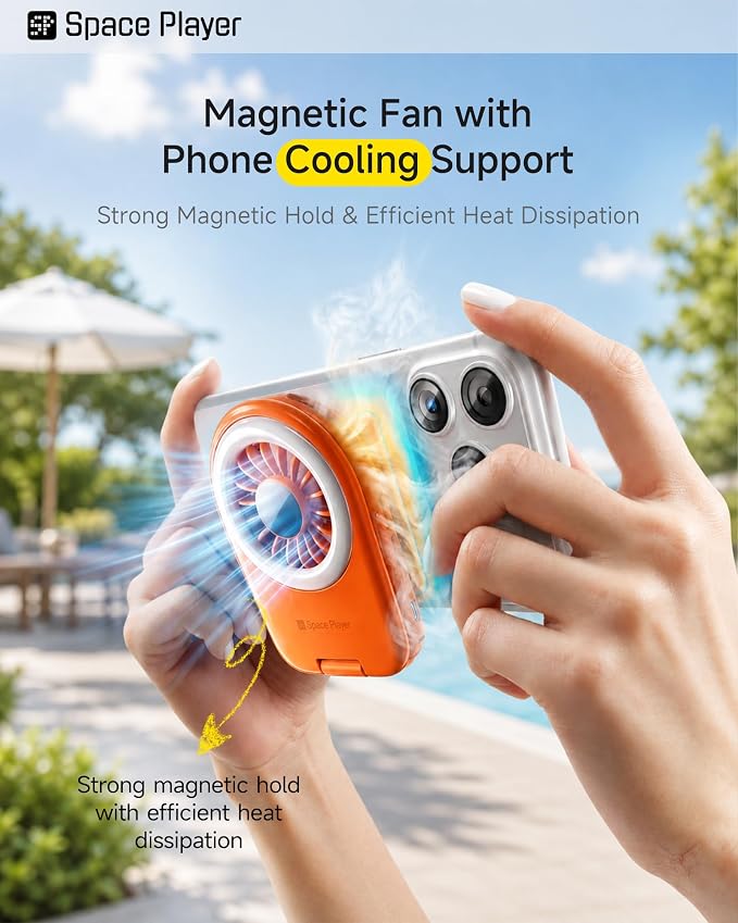 MagSafe Magnetic Cooling Fan for iPhone & Android, Space Player Portable Phone Cooling Fan with LED Light, Rechargeable Mini Handheld Fan, 3-in-1 Magnetic Desk Fan for Gaming, Travel & Outdoor Purple