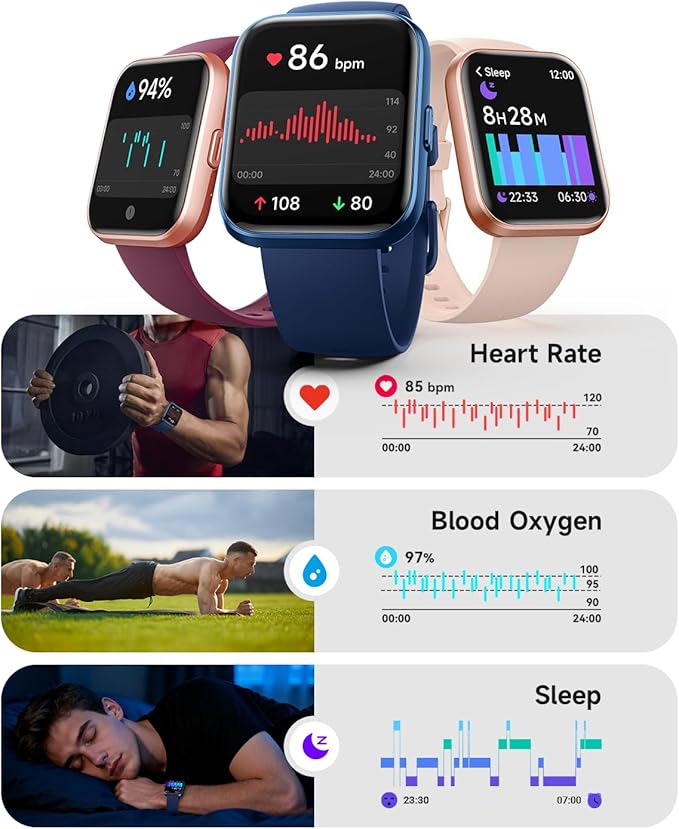 Woneligo Smart Watch for Women, Answer/Make Calls, Alexa Built-in, 1.85" Touch Screen Fitness Tracker for Android & iPhone, Heart Rate/Sleep/SpO2 Monitor Smartwatch, Waterproof (Deep Blue)