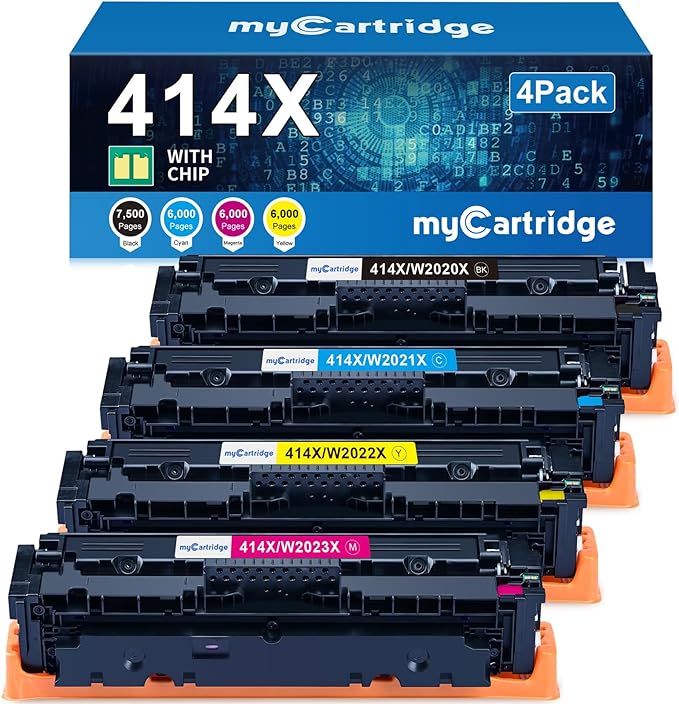 414X Toner Cartridges 4 Pack High Yield (with Chip) Compatible Replacement for HP 414X 414A for Color LaserJet Pro MFP M479fdw M479fdn M479dw Pro M454dw M454dn M479 M454 Printer Ink W2020X W2020A