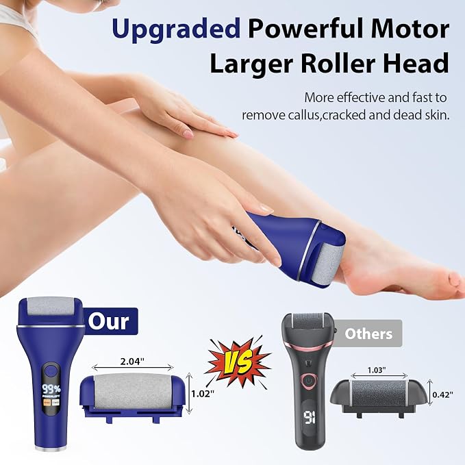 AdamPark Electric Callus Remover for Feet, Rechargeable Portable Electronic Foot Callus Remover 2-in-1 Wet/Dry Foot Scrubber Electric Toot File for Hard Cracked Dry Dead Skin（Blue）