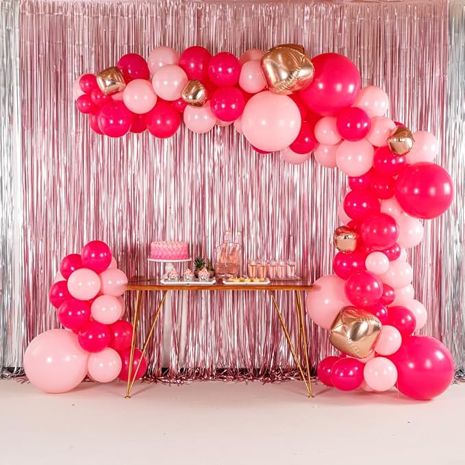 Restaurantware-Balloonify Balloon Garland Set, 1 Party Decoration Kit - 163 Balloons, With Chain, Pink And Rose Latex Balloon Arch Kit, Includes Glue Dots And Fishing Line