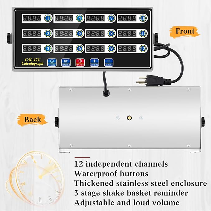 Relaxweex 1 Pack Digital Kitchen Timer, Commercial Cooking Timer with Loud Alarm, Large LCD Display, for Restaurants, Baking, Labs, Multiple Independent Countdown Timers (12 Channel)
