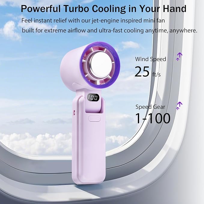 Portable Handheld Fan with Ice Cooler – 13000RPM Turbo Fans, 3-in-1 Rechargeable Mini Personal Fan, 100 Adjustable Speeds, 3600mAh Battery, for Travel, Outdoor, Office, and Personal Use