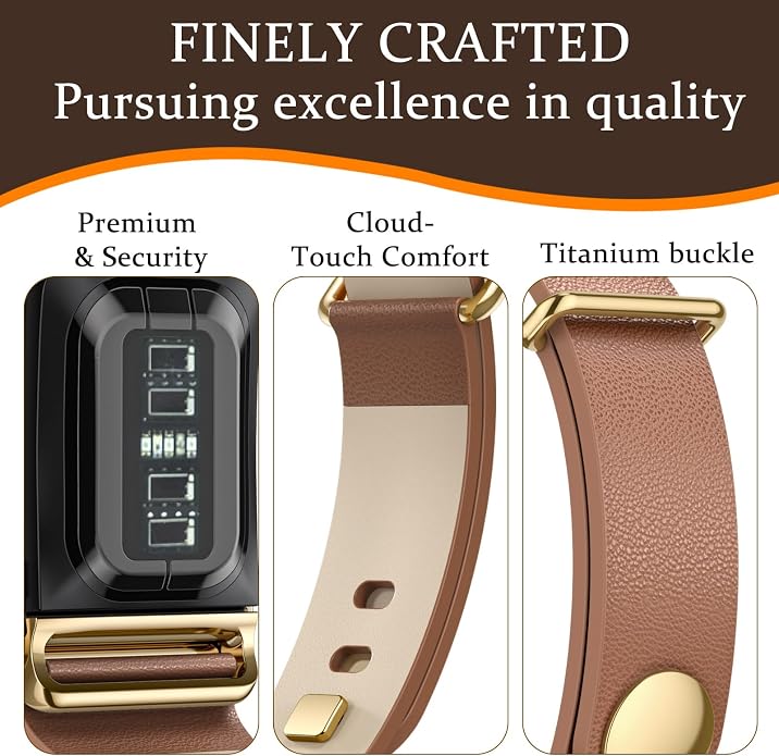 omee Leather Band Compatible with Whoop 5.0 Band Strap Men Women, Genuine Leather Rugged Durable Replacement Wristbands Straps for Whoop 5.0 Bands