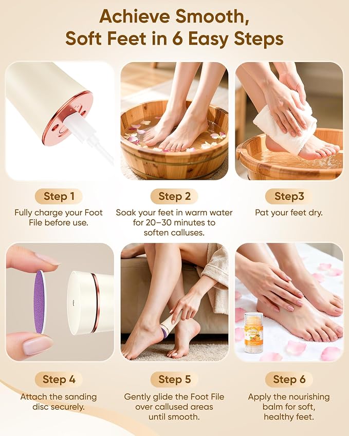 Electric Foot Callus Remover Rechargeable, Portable Electronic Foot File Pedicure Tools, Waterproof Foot Scrubber File, Professional Pedicure Kits, Foot Care for Dead Skin Ideal Gift (Beige)