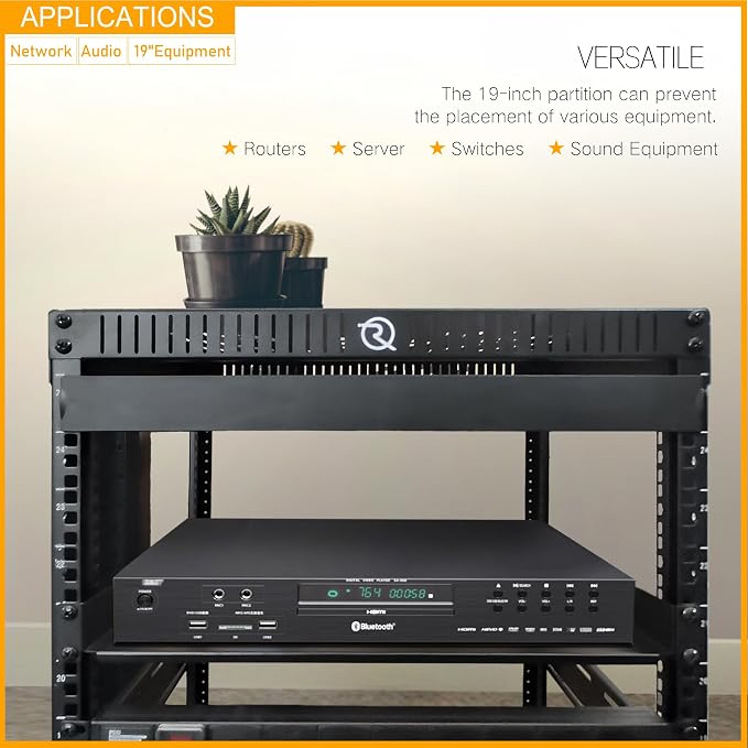 RIVECO 2 Pieces 1U Rack Shelves 19” Tray Cabinet Mount Vented Cantilevers for Network Equipment Shelf Mounting, 14 Inches 35CM Depth, Black 2PCS