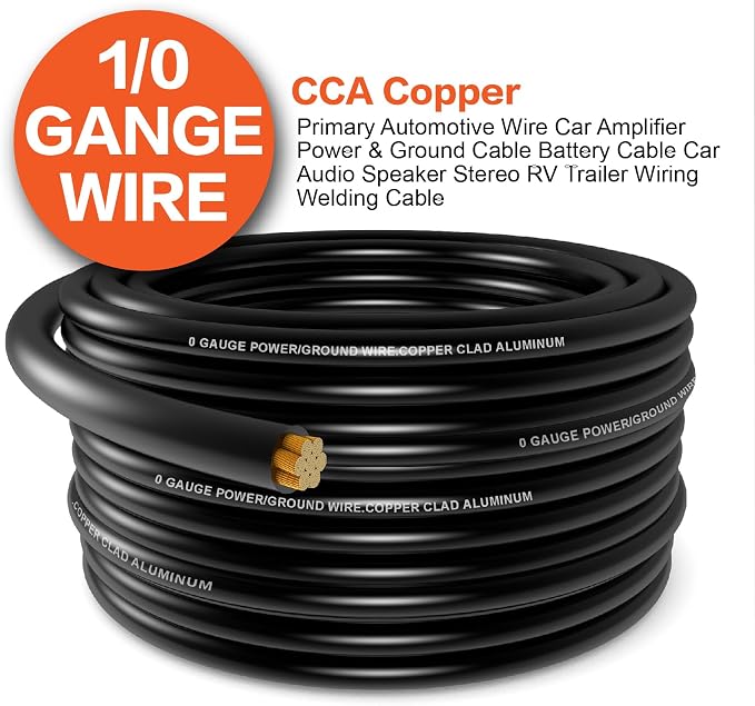 1/0 Gauge Wire(20ft Each - Red/Black) Copper Clad Aluminum CCA - Primary Automotive Wire,Car Amplifier Power & Ground Cable with 10-in Cable Cutter for Car Stereo,Solar, Auto, RV Trailer & Marine