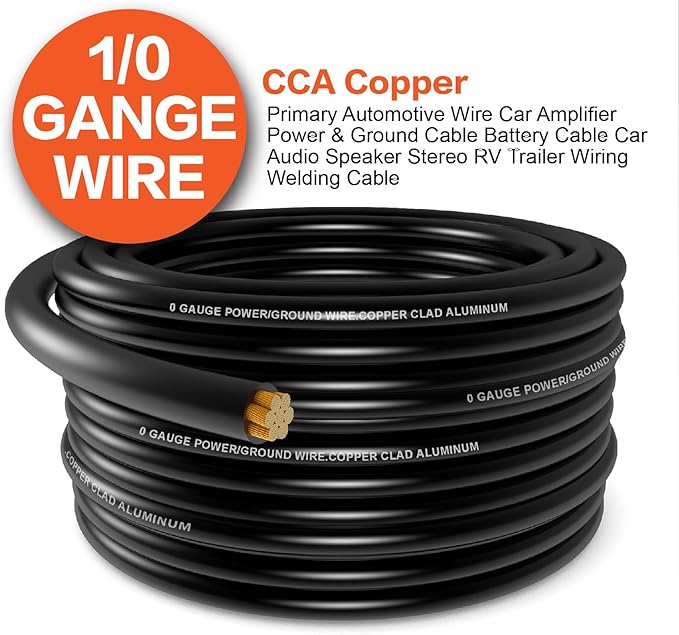 1/0 Gauge Wire(20ft Each - Red/Black) Copper Clad Aluminum CCA - Primary Automotive Wire,Car Amplifier Power & Ground Cable, Battery Cable for Car Audio Speaker,Solar, Auto, RV Trailer & Marine