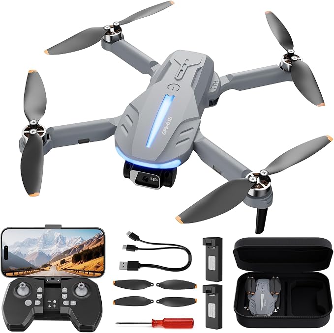Drone with 4K Camera for Adults - B16 GPS Under 250g, Brushless Motor, Lightweight and Foldable RC Quadcopter for Beginners Toys Birthday Present, 50 Mins Long Flight