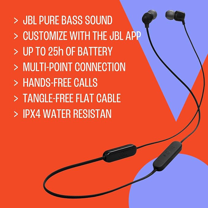 JBL Tune 135BT - Wireless in-Ear Headphones with Up to 25-Hour Battery Life with Speed Charge, Multi-Point Connection and Google Fast Pair, Hands-Free Calls, IPX4 Water Resistant Design (Black)