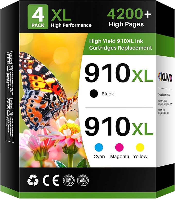 Kuva 910XL Ink Cartridges for HP Printers Compatible for HP 910XL 910 XL Ink Cartridges Combo Pack Work with OfficeJet Pro 8020 8025 8028 8035 8030 8010 8015 8018 8022 Series Printers, 4 Pack