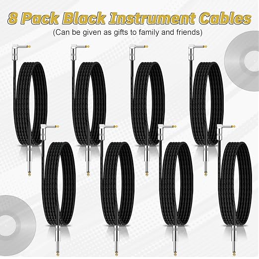 Rigibright 8 Pack 10FT Instrument Cable - Guitar, Bass, Keyboard, Microphone & Mixer Amp Cord (8,Black, 10 Feet)