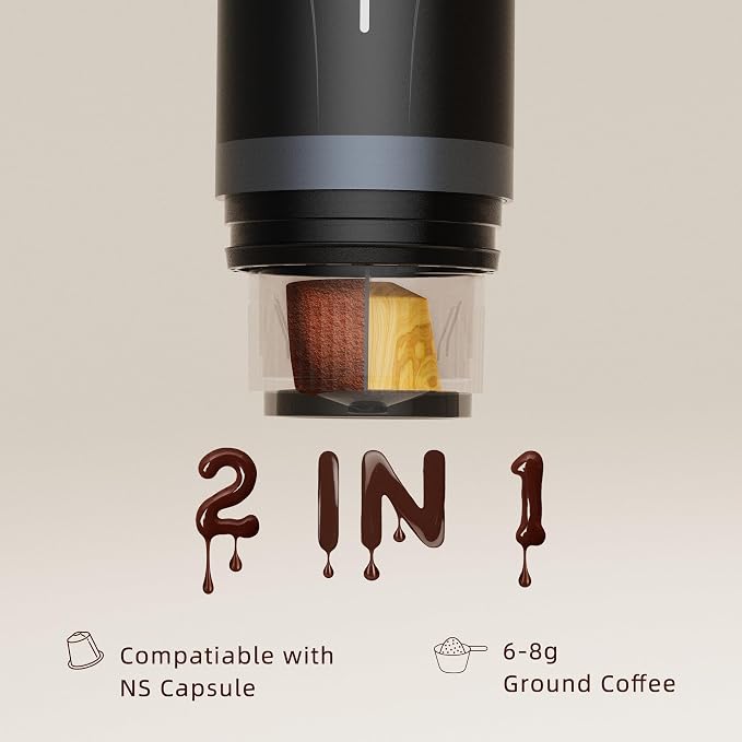 CERA+ PCM03 Portable Espresso Maker,Self-Heating Electric Mini Coffee Machine, 20-Bar Pressure,Compatible with NS Capsules & Fine Grind,Coffee Maker for Outdoor Camping,Hiking,RV & Car, travel (Green)